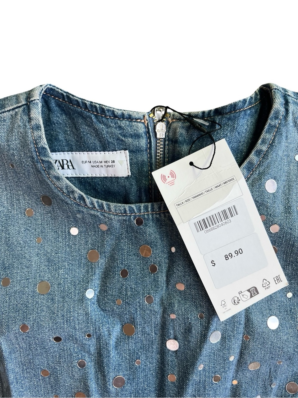 NWT Zara TRF Light Blue Denim
Sleeveless Short Dress with Mirrors Size Med - Picture 9 of 10
